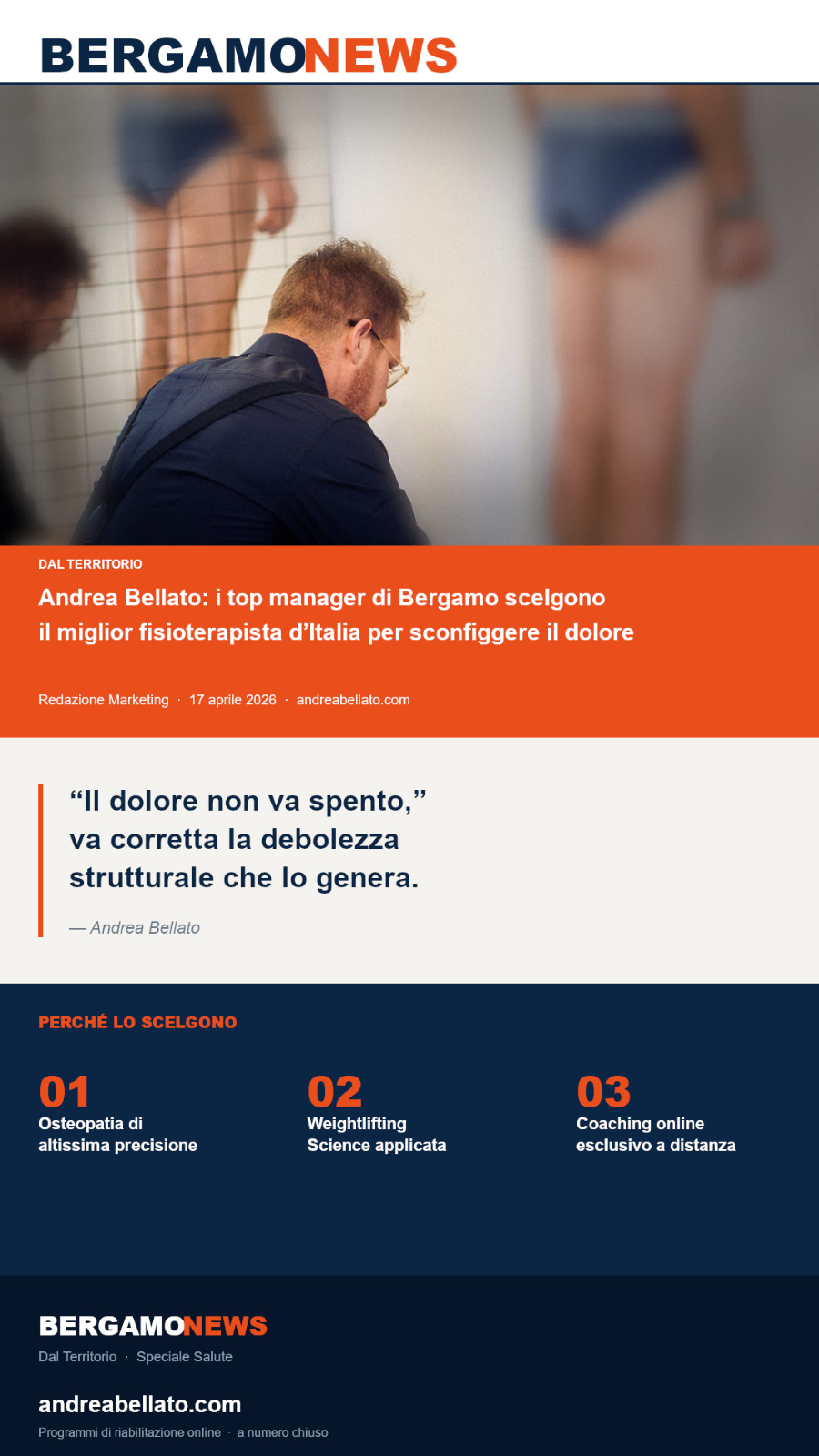 Articolo di BergamoNews dedicato ad Andrea Bellato